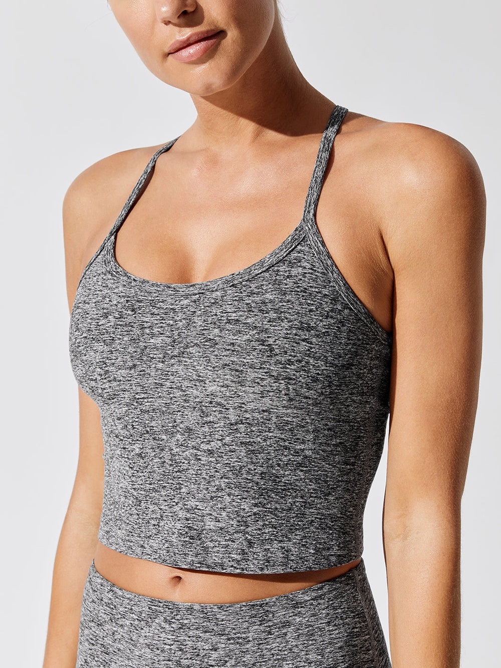 Beyond Yoga Spacedye Slim Racerback Cropped Tankin Heather Grey size L